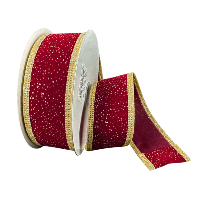 1.5"X10Y Dark Red Velvet W/ Gold Specks and Edging