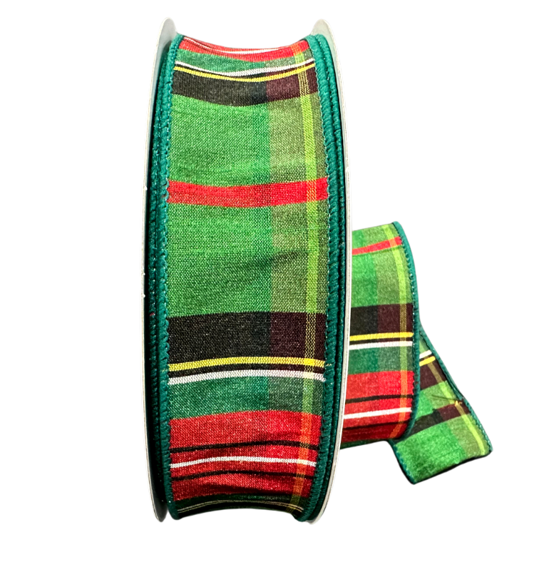 1.5"X25Y Emerald/Red/Black/Yellow Dupioni Tartan Plaid