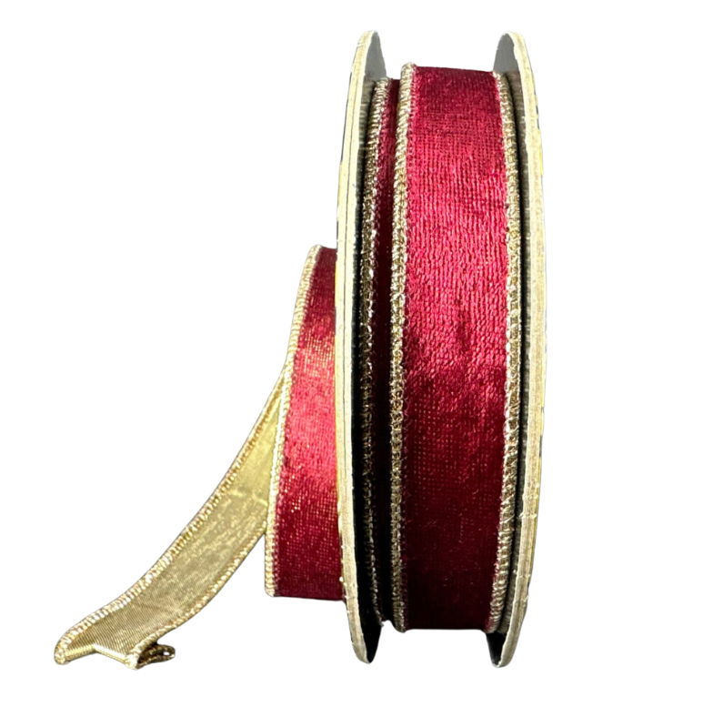 1"X10Y Lush Velvet/Gold Metallic Back (Burgundy)