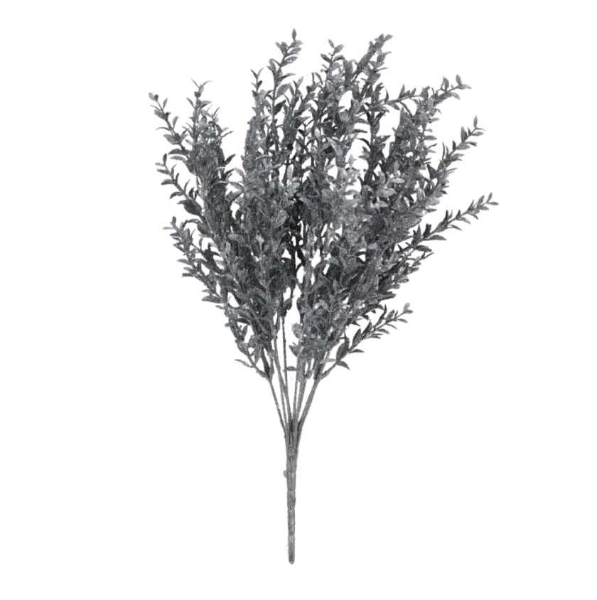 21" Plastic Leaf W Glitter (Silver)