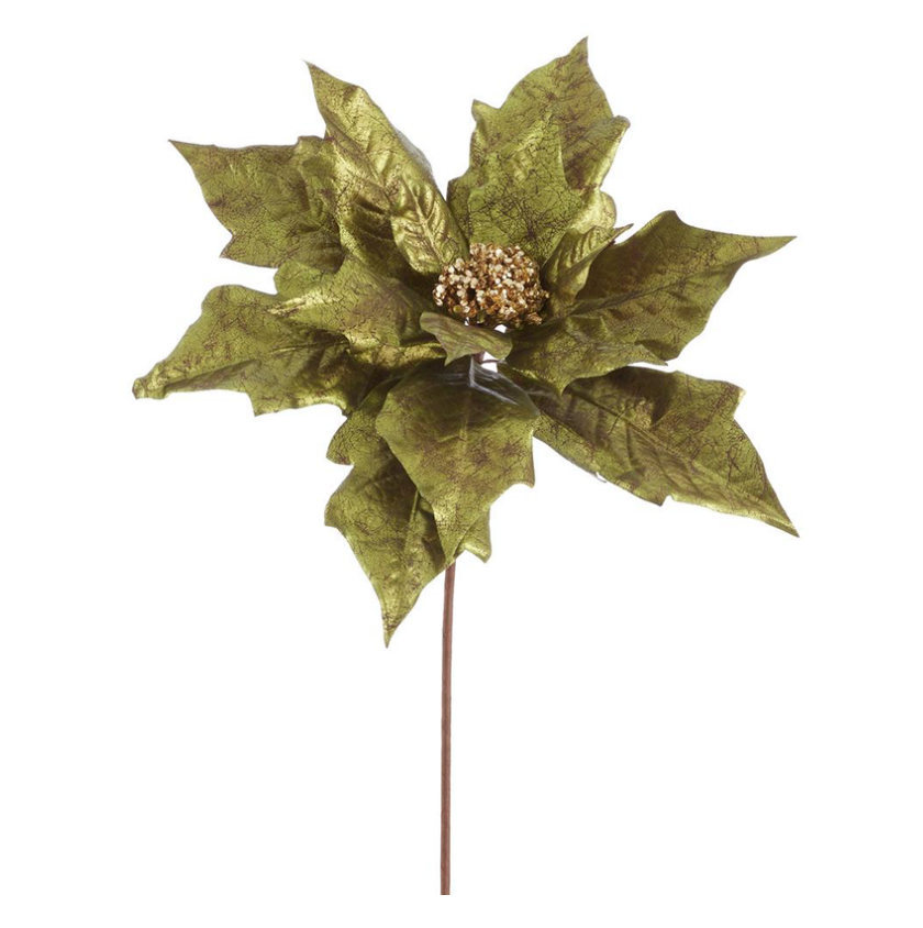 25" Metallic Poinsettia Spray (Green)