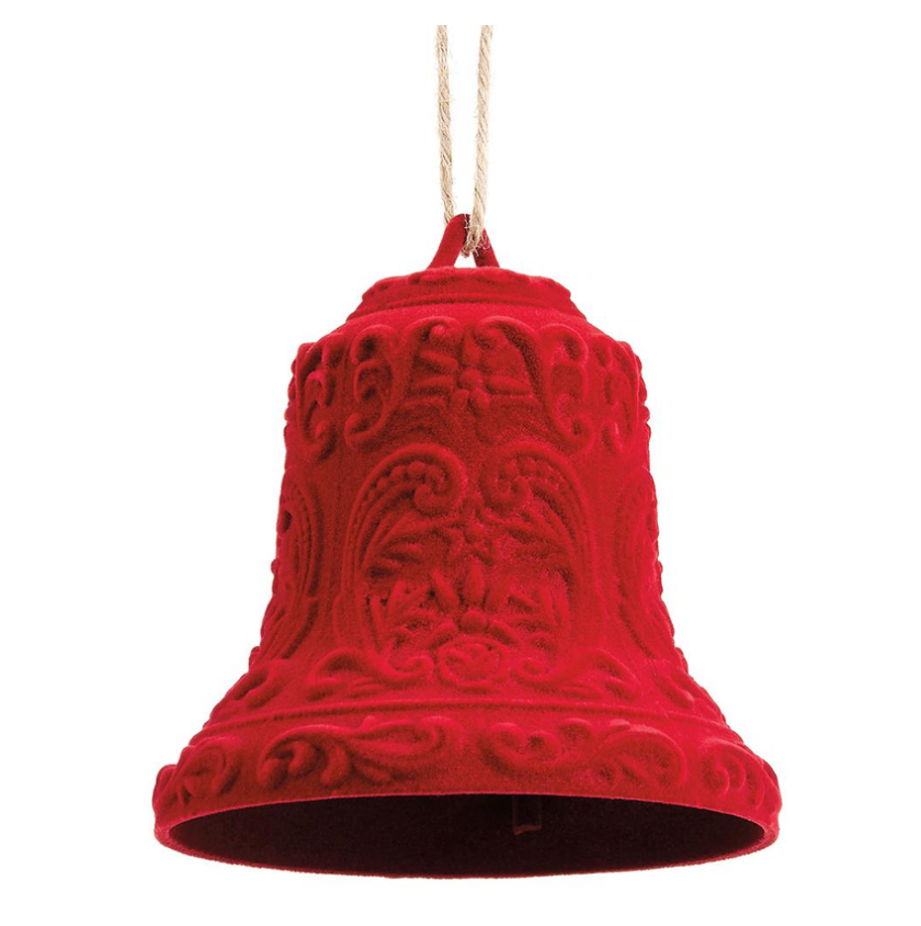 4.5" Flocked Plastic Bell Ornament (Red)