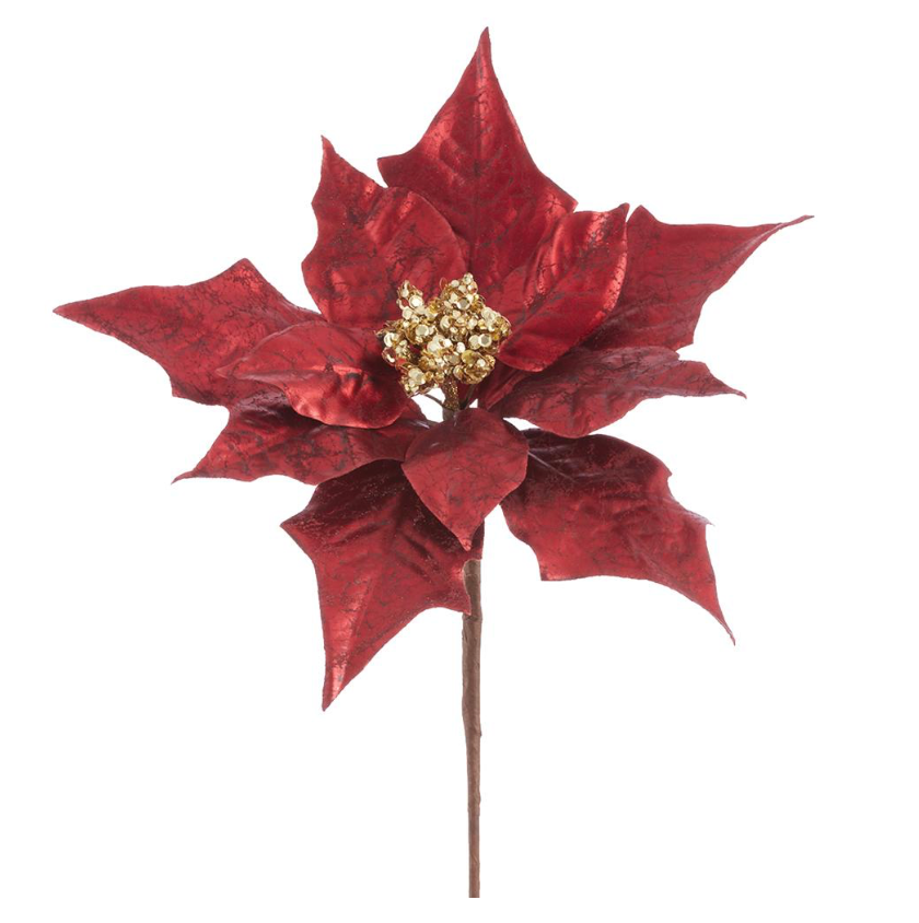17" Metallic Poinsettia Pick (Burgundy)