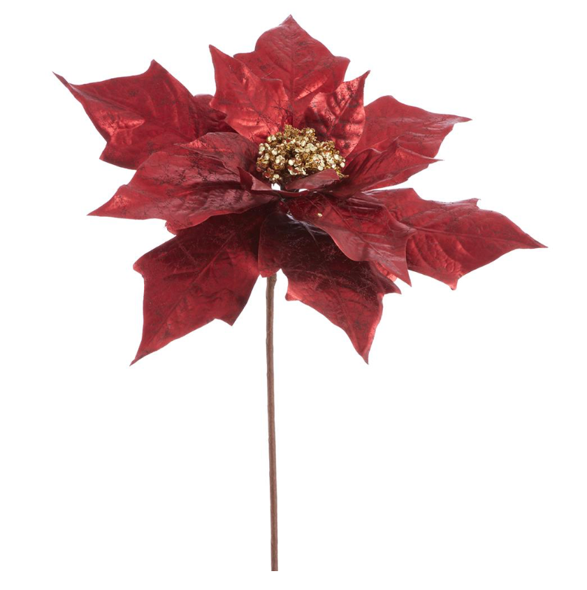 25" Metallic Poinsettia Spray (Burgundy)