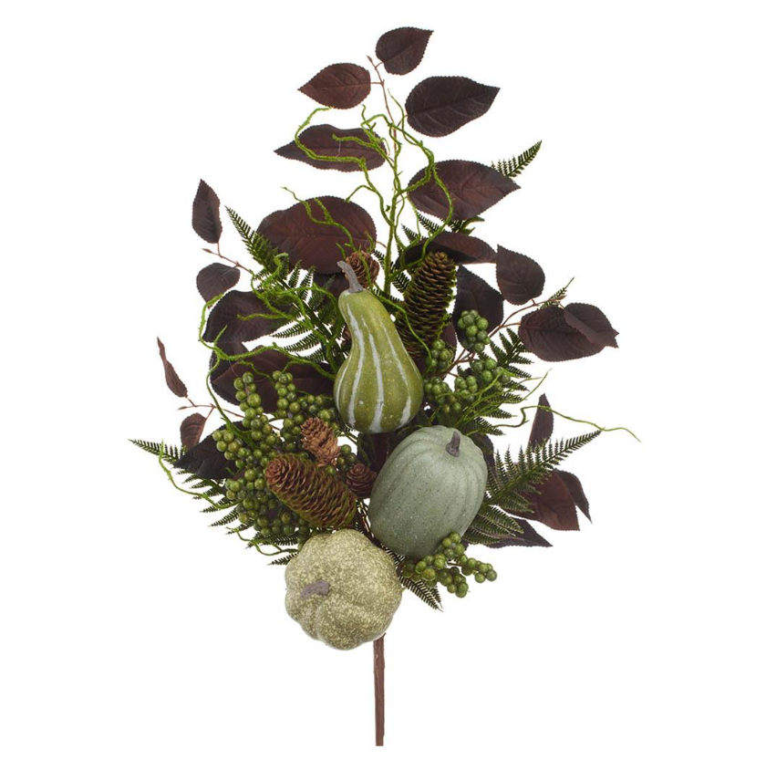 30" Pumpkin/Berry/Fern Spray (Green/Brown)