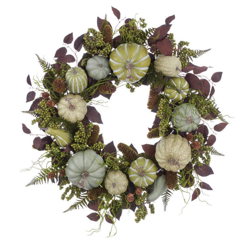 30" Pumpkin/Berry/Fern Wreath (Green/Brown)