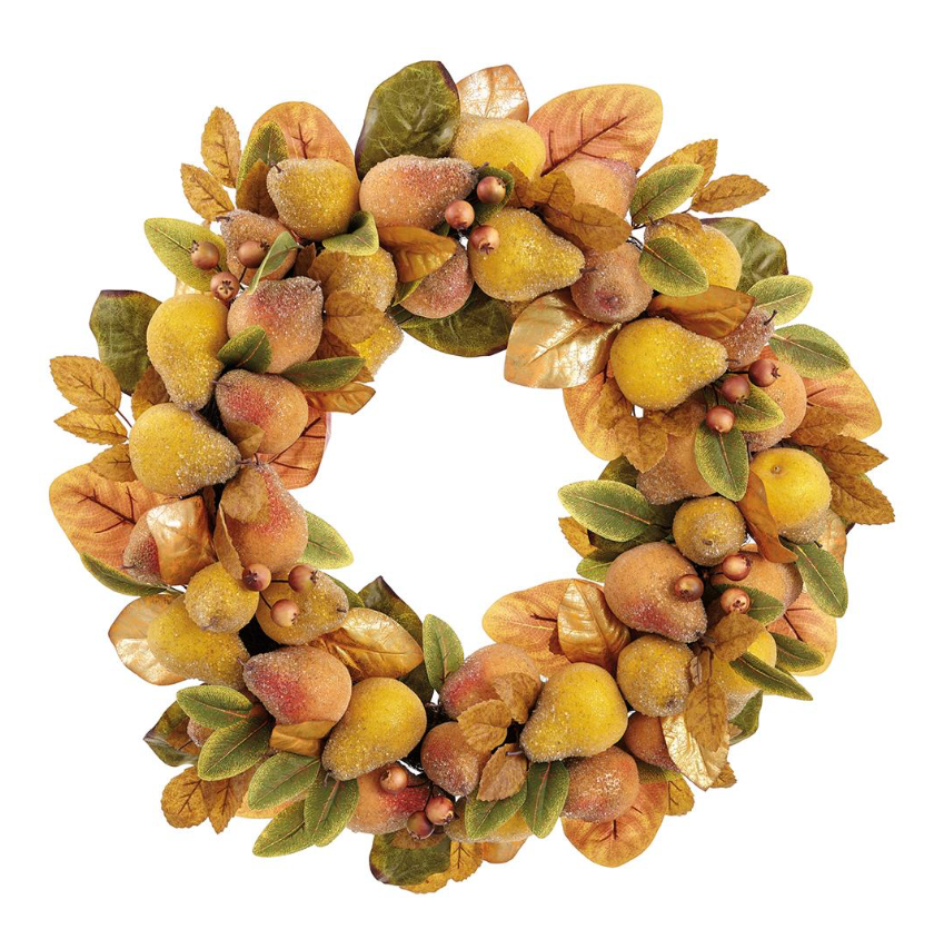 30" Beaded Pear/Berry Wreath (Brown/Yellow)