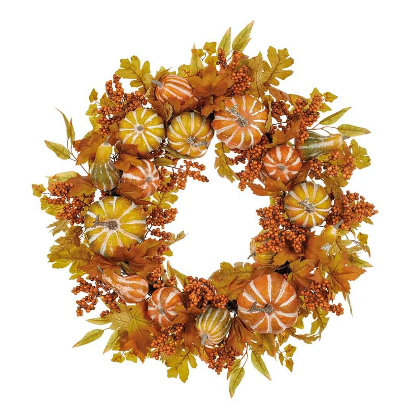 30" Pumpkin/Berry/Maple Wreath (Orange/Green)