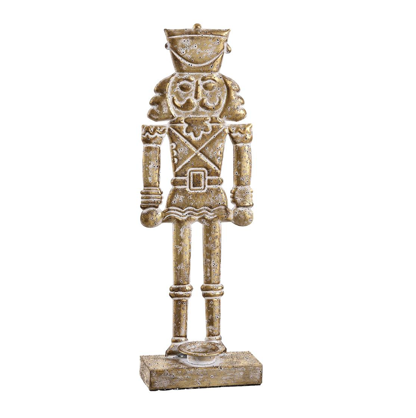 20.5" Metal Nutcracker Candle Holder (Antique Gold)