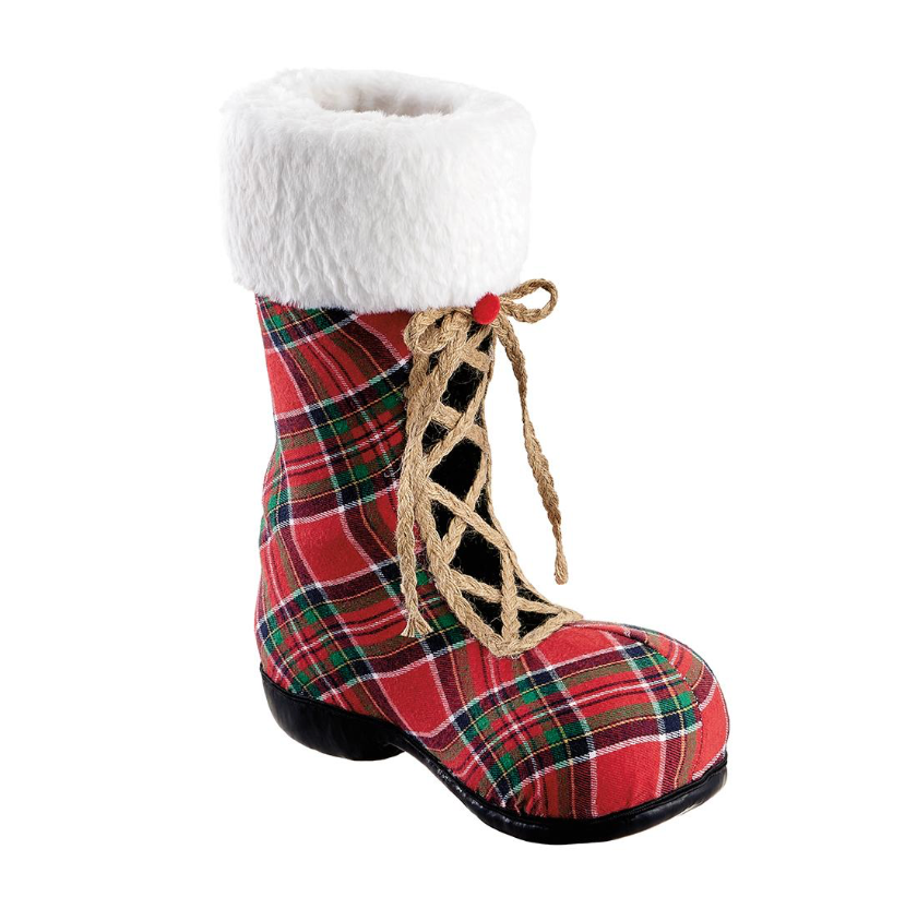 15" Plaid/Fur Santa Boot