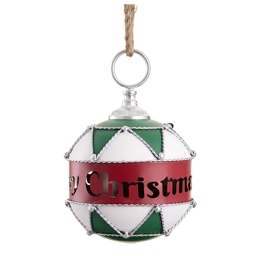 11" Metal Merry Christmas Ball Ornament
