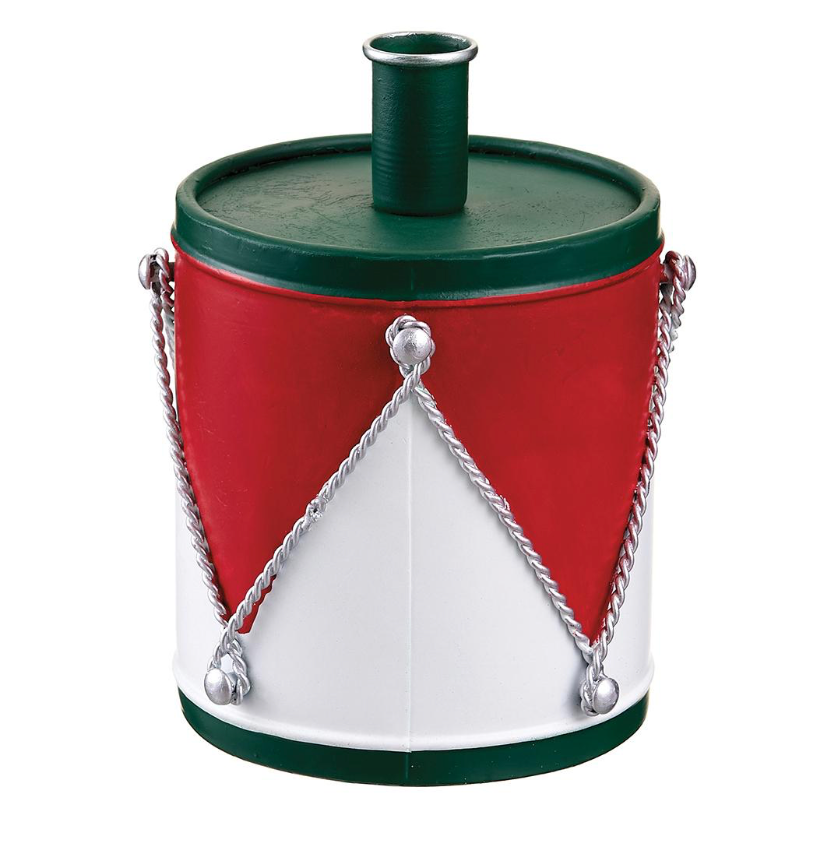 7" Metal Drum Candle Holder (Red/Green/Silver/White)