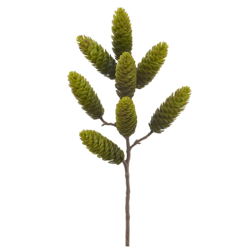 14" Plastic Pine Cone Spray (Two-Tone Green)
