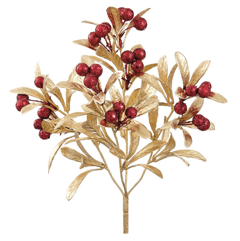 11" Glittered Berry Bush (Red/Gold)