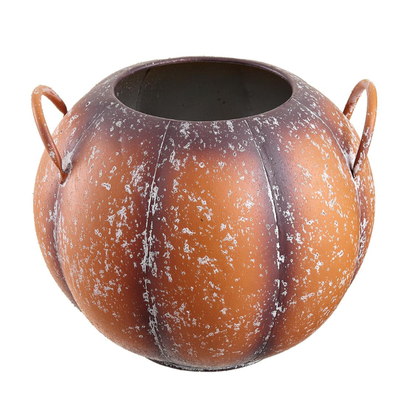 9.5" Metal Pumpkin Planter (Orange)