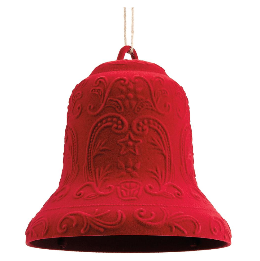 7.5" Flocked Plastic Bell Ornament (Red)