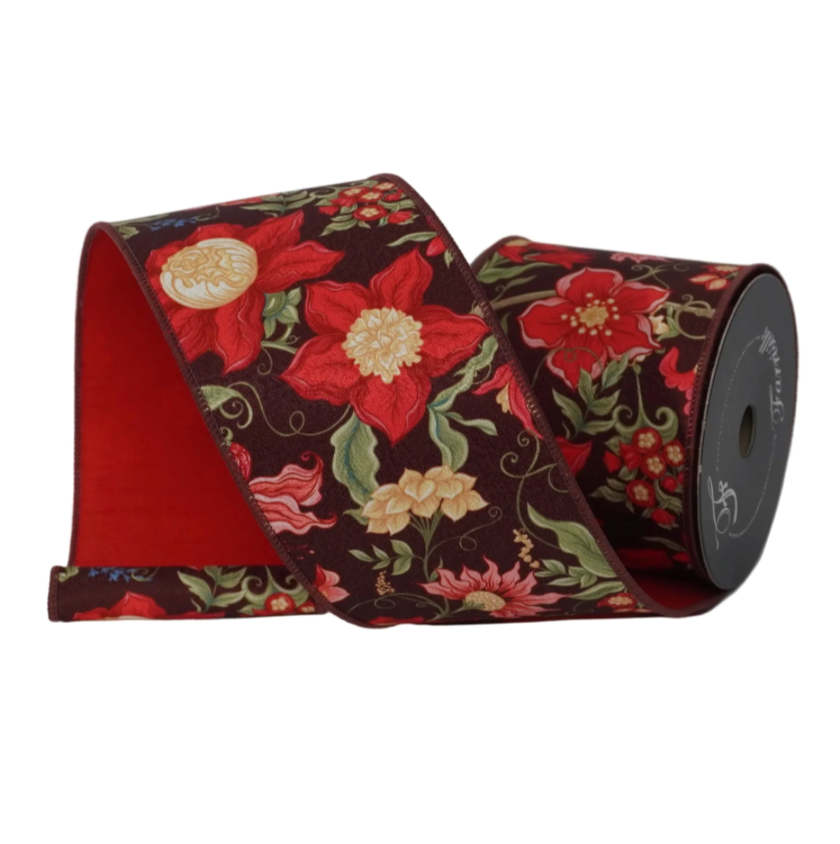 4"X10YD Canterbury Jacquard (Red/Burgundy Floral) Farrisilk