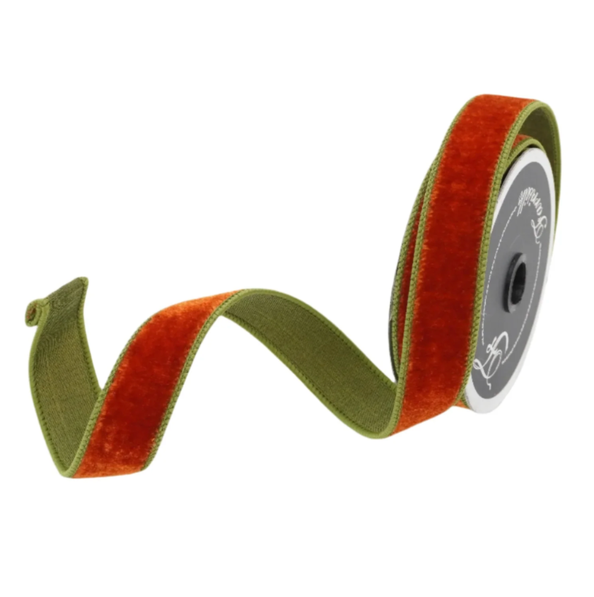 1"X10YD 2 Tone Velvet (Cinnamon And Olive) Farrisilk