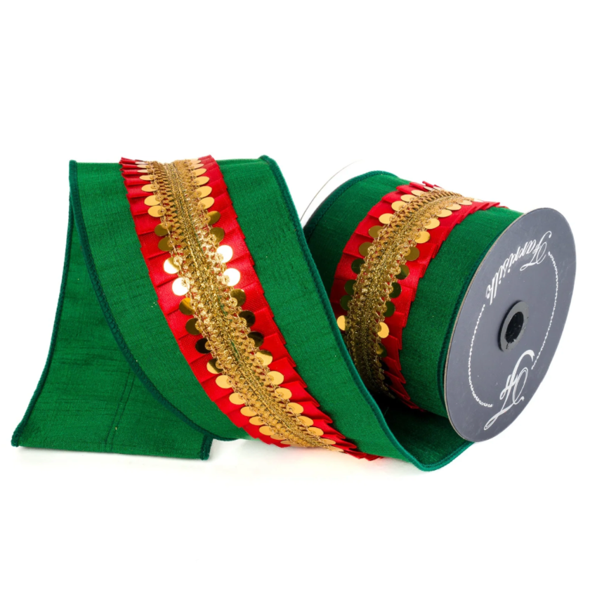 4"X5YD Nutcracker Frills (Red/Green) Farrisilk