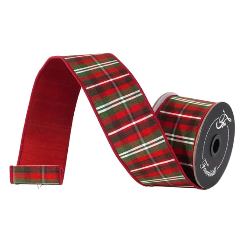 2.5"X10YD Christmas Plaid (Burgundy/Green/White) Farrisilk