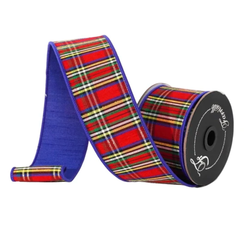 2.5"X10YD Christmas Plaid (Royal Blue/Red/Green) Farrisilk
