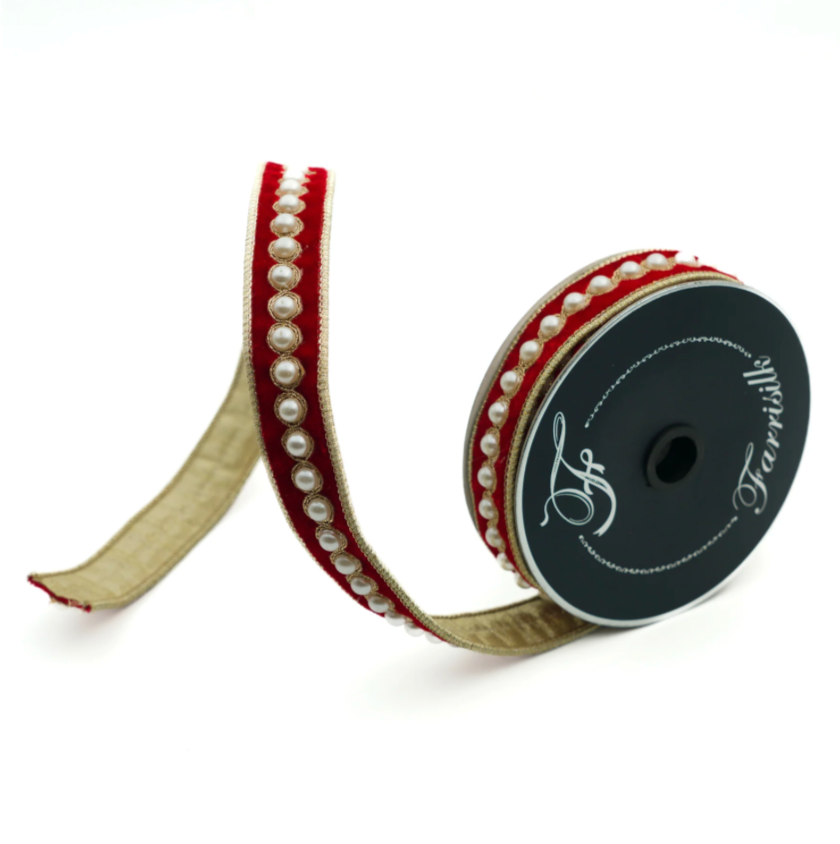 1"X5YD Pearl Borders (Red) Farrisilk