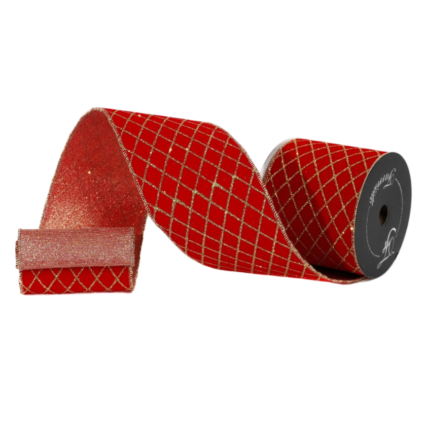4"X10YD Nutcracker Diamonds (Red/Gold) Farrisilk