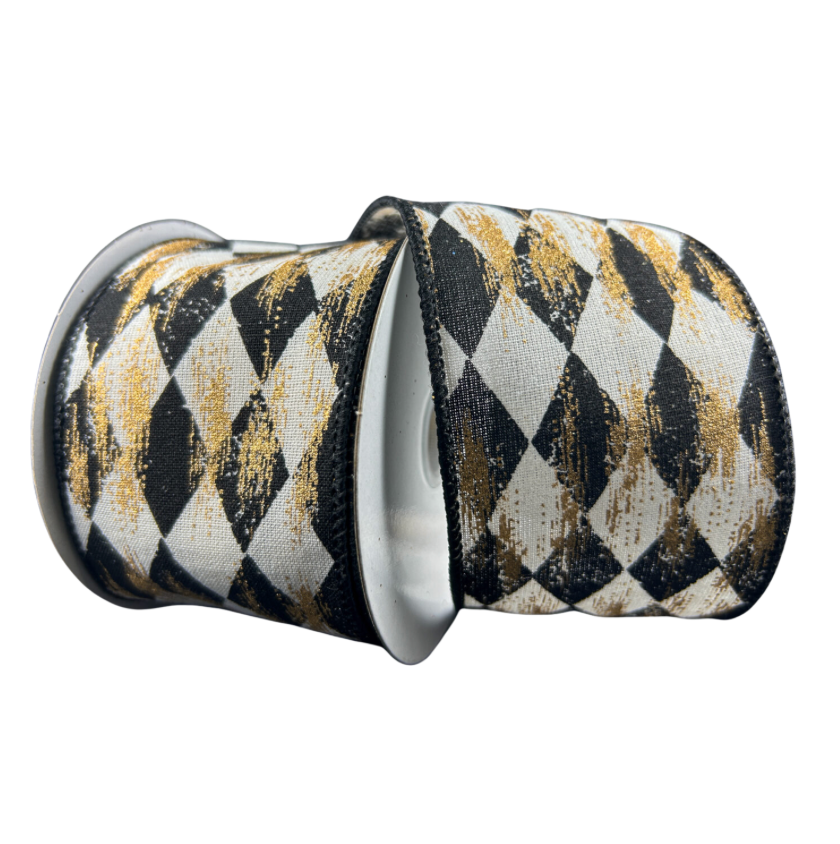 2.5"X10Y Faded Harlequin (Cream/Black/Gold)