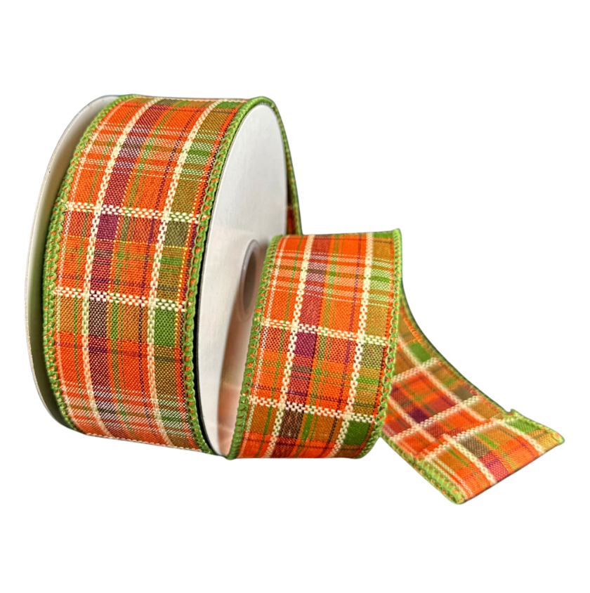 1.5"X10Y Fall Laurel Homespun Plaid (Orange/Green/Ivory/Maroon)