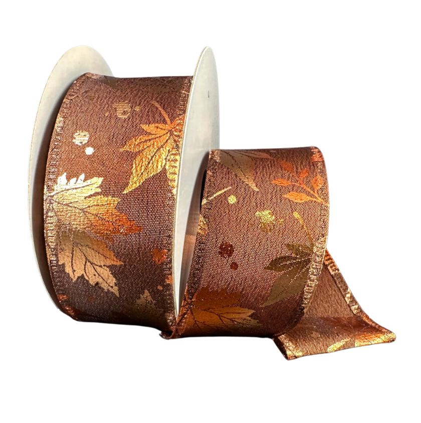 1.5"X10Y Metallic Embossed Leaves (Brown/Rust/Gold)