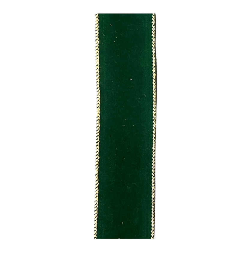 1.5"X50Y Hunter Green Velvet W/ Gold Edge