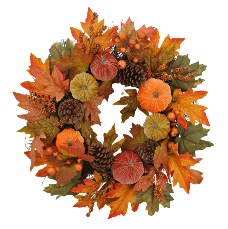 24" Maple Pinecone Pumpkin Wreath