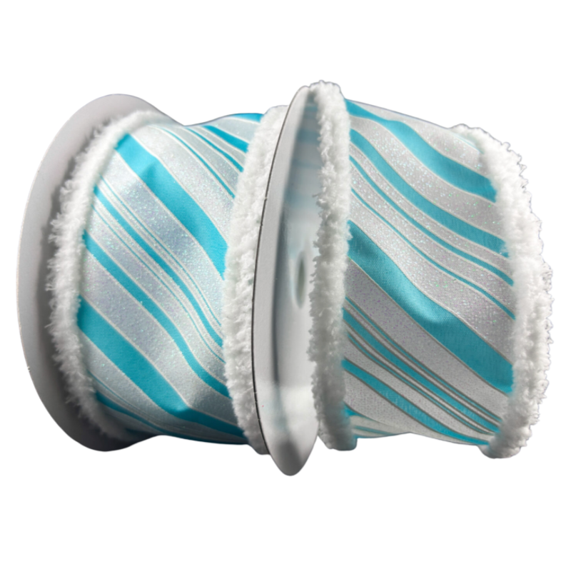 2.5"X10Y Diagonal Stripe W/ Snow Edge (White/Aqua)