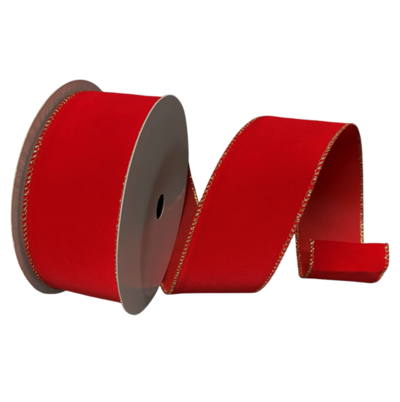 2.5"X50Y Christmas Red Velvet W/ Gold Edge (Red/Gold)