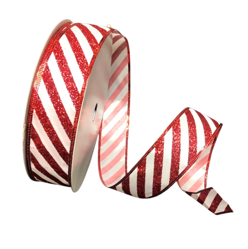 1.5"X50Y Glitter Candy Cane Stripe (Red/White)