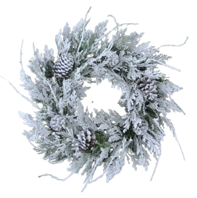 24" Snowy Cedar Pinecone Wreath