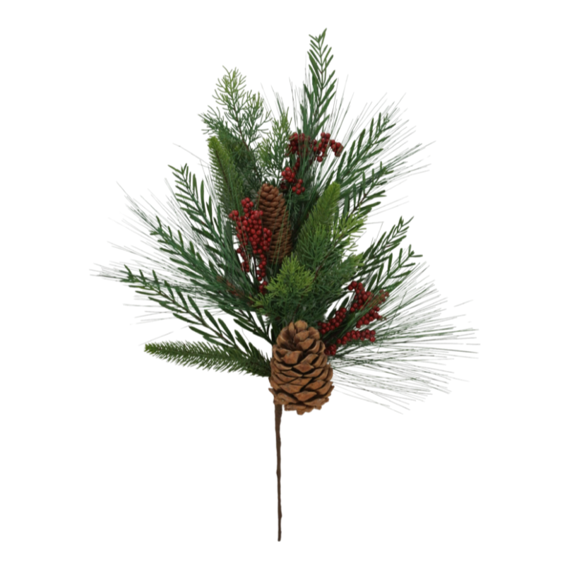 24" Mixed Pine Spray W/ Pinecones & Berries