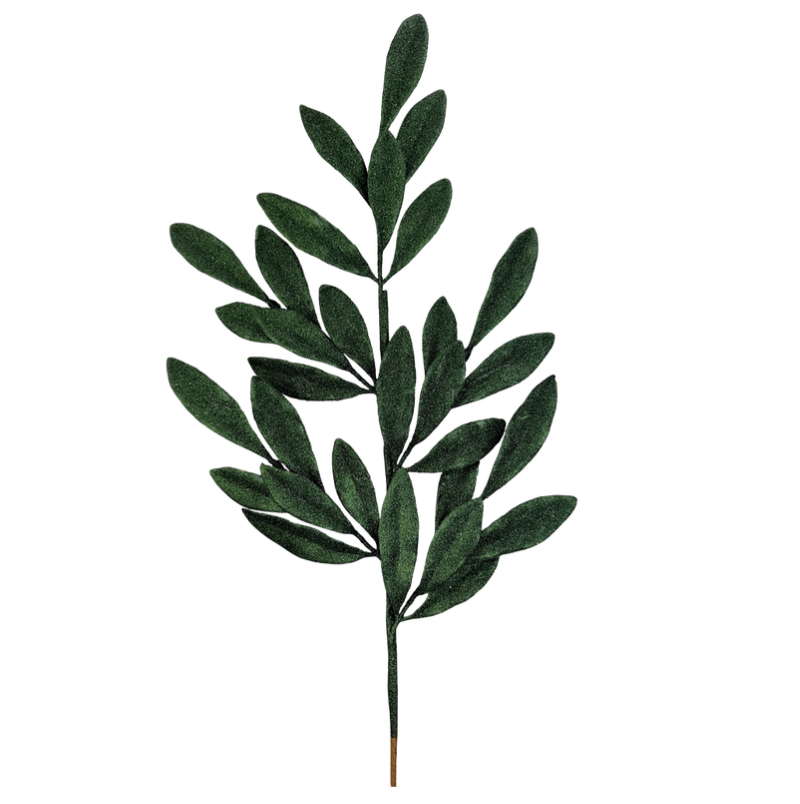 27" Glitter Laurel Leaves Spray (Dark Green)