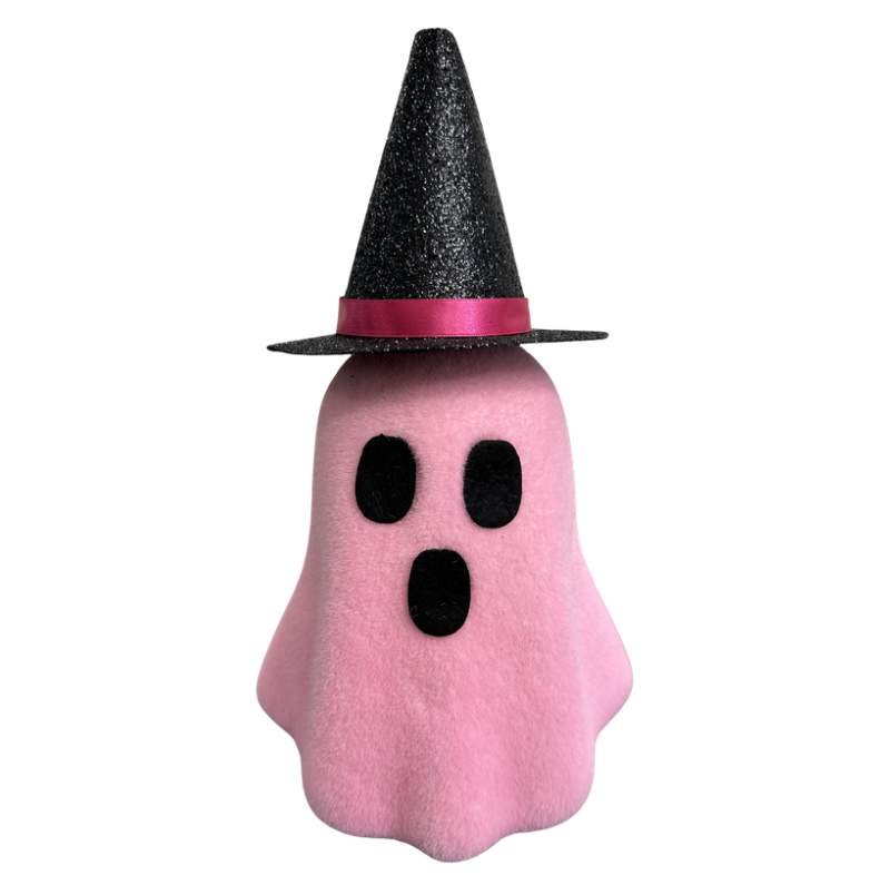 13.5" Decor Ghost W/ Hat (Pink)