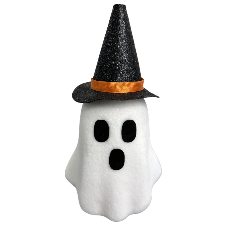 13.5" Decor Ghost W/ Hat (White)