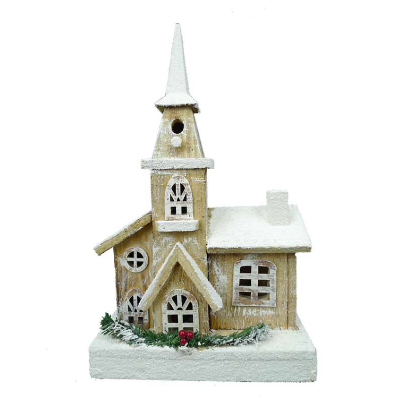16" Wooden House W/ Led Lights (Brown)
