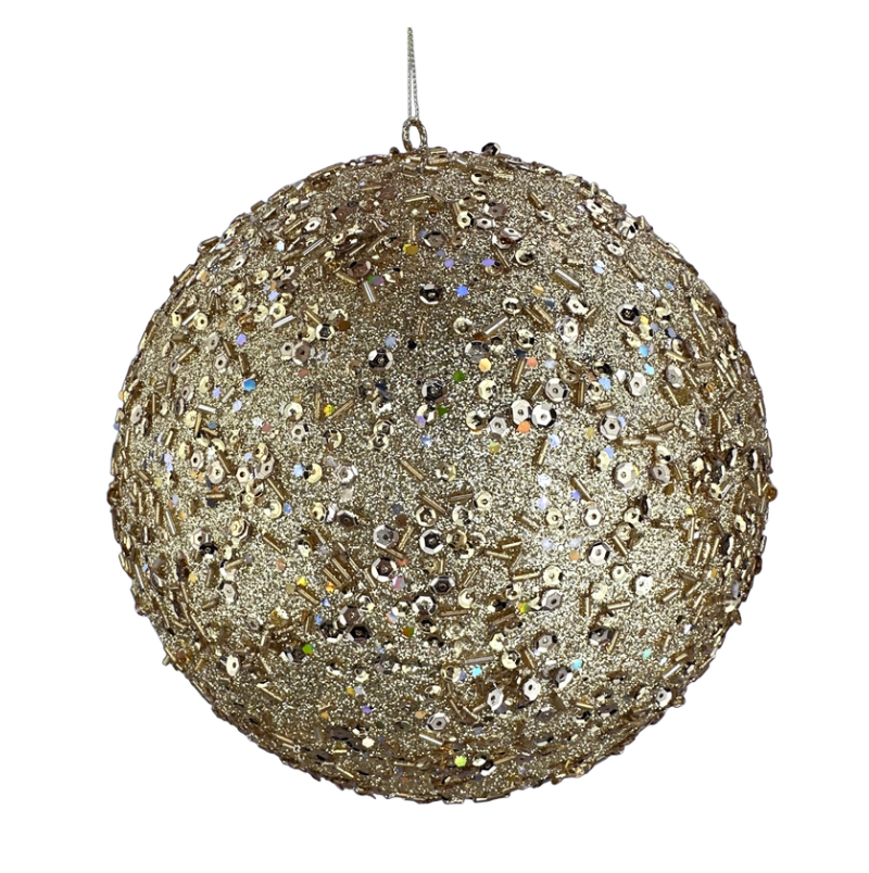 8" Ornament Sequin Glitter Ball (Gold)