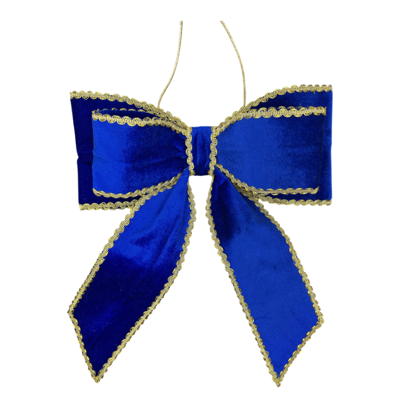 12" Gold Trim Velvet Bow (Blue/Gold)
