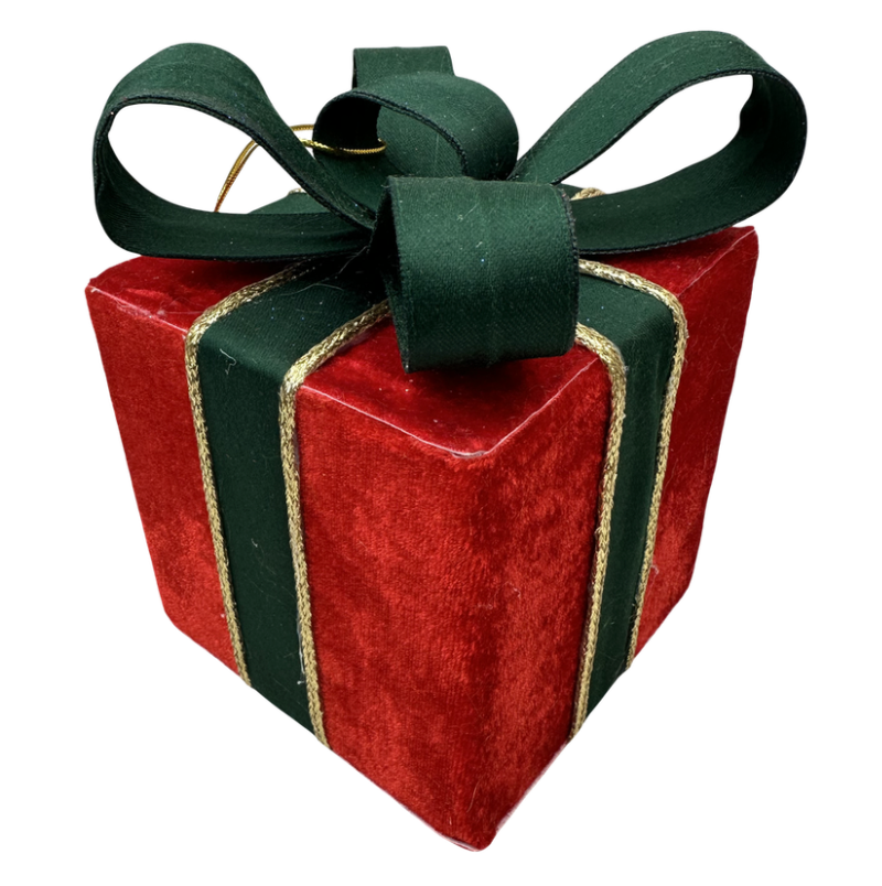 6" Decor Velvet Gift Box Small (Red/Green/Gold)