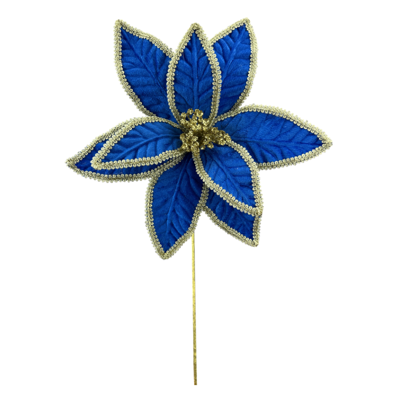 22" Poinsettia W/ Gold Trim Stem (Blue)