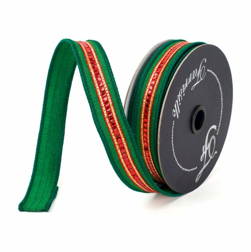 1"X10YD Twinkle Trim (Red And Emerald) Farrisilk