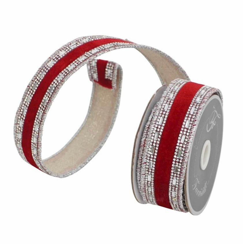 1.5"X5YD Shimmering Gems (Red) Farrisilk