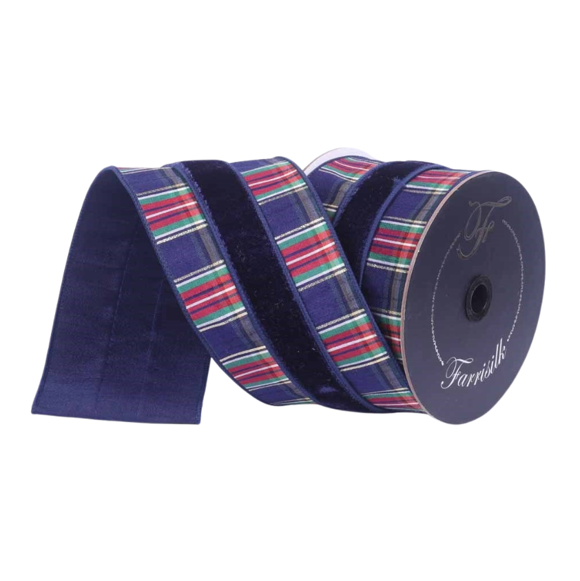4"X10YD Plaid Plush (Navy) Farrisilk