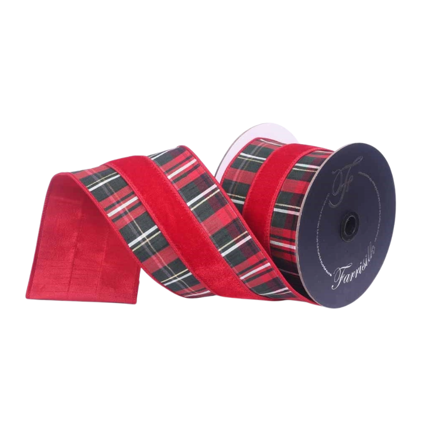 4"X10YD Plaid Plush (Red/Pine) Farrisilk