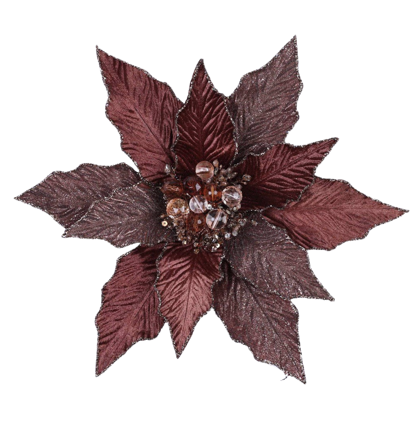 12"DIA Festive Poinsettia Stem (Chocolate) Farrisilk